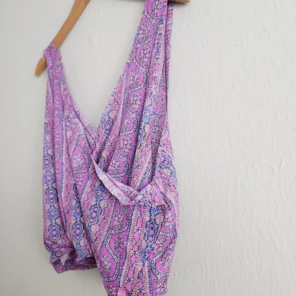 NEW Free People Twisted Wrap Tank Top Summer Bloom Floral Print Linen XS